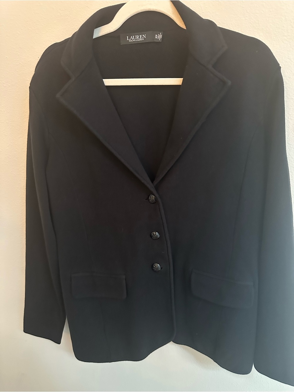 Lauren Ralph Lauren XL Black Knit Blazer Cotton Nylon 3 Button